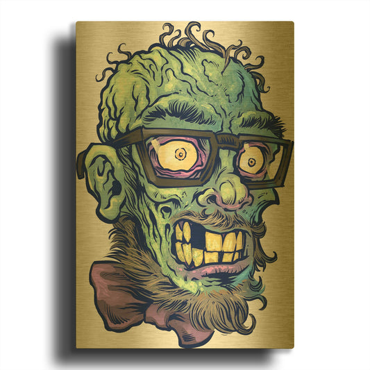 'Zombie Pattern Head 02' By Flyland Designs Gold Metal Wall Art