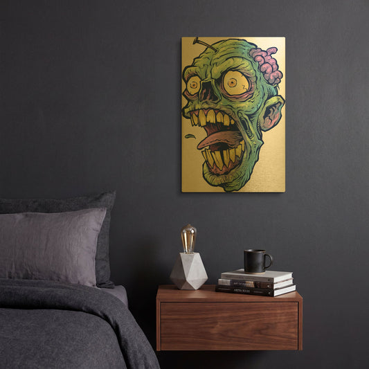 'Zombie Pattern Head 03' By Flyland Designs Gold Metal Wall Art