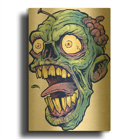 'Zombie Pattern Head 03' By Flyland Designs Gold Metal Wall Art
