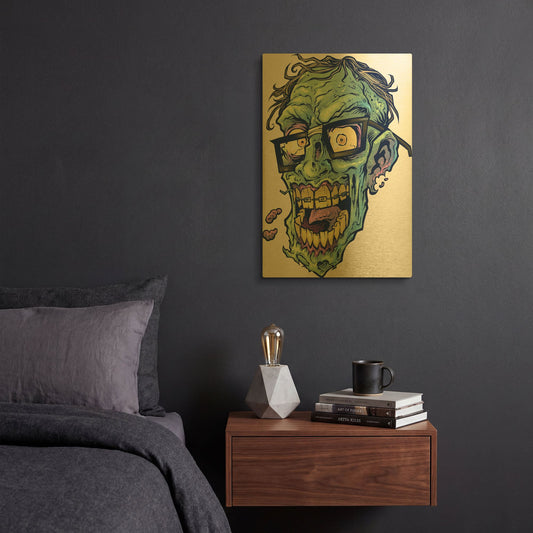 'Zombie Pattern Head 04' By Flyland Designs Gold Metal Wall Art
