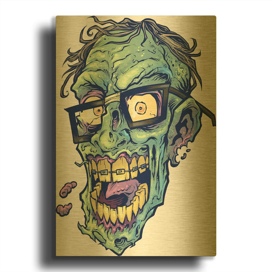 'Zombie Pattern Head 04' By Flyland Designs Gold Metal Wall Art