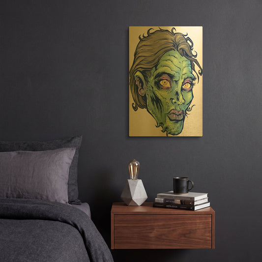 'Zombie Pattern Head 05' By Flyland Designs Gold Metal Wall Art