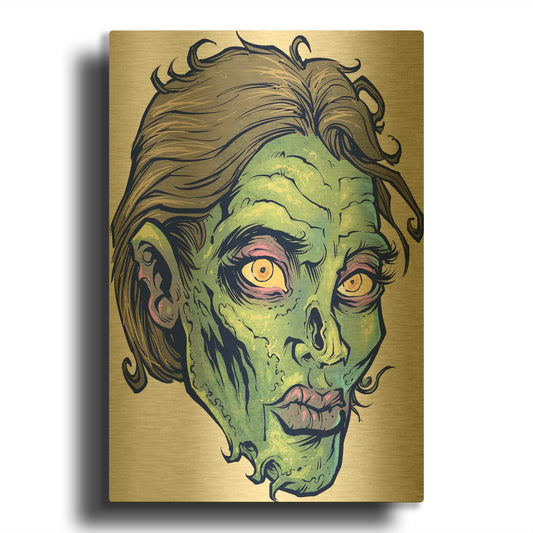 'Zombie Pattern Head 05' By Flyland Designs Gold Metal Wall Art