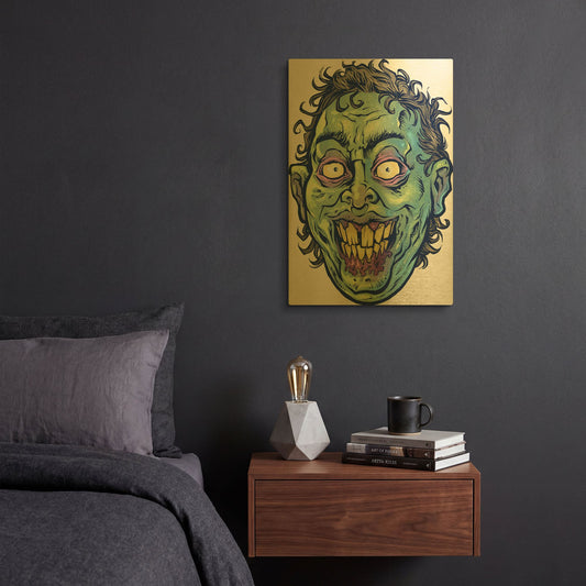 'Zombie Pattern Head 06' By Flyland Designs Gold Metal Wall Art