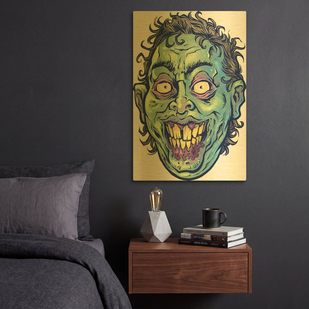 'Zombie Pattern Head 06' By Flyland Designs Gold Metal Wall Art
