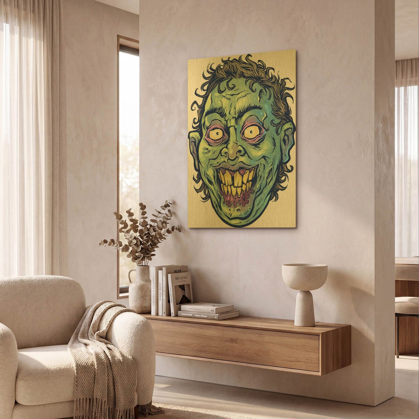 'Zombie Pattern Head 06' By Flyland Designs Gold Metal Wall Art