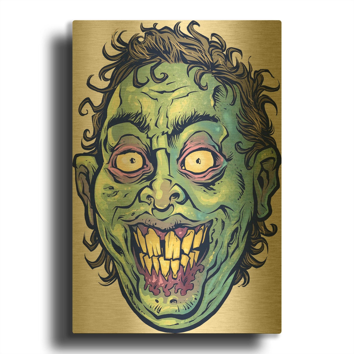'Zombie Pattern Head 06' By Flyland Designs Gold Metal Wall Art