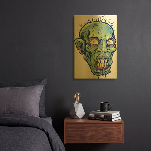 'Zombie Pattern Head 07' By Flyland Designs Gold Metal Wall Art