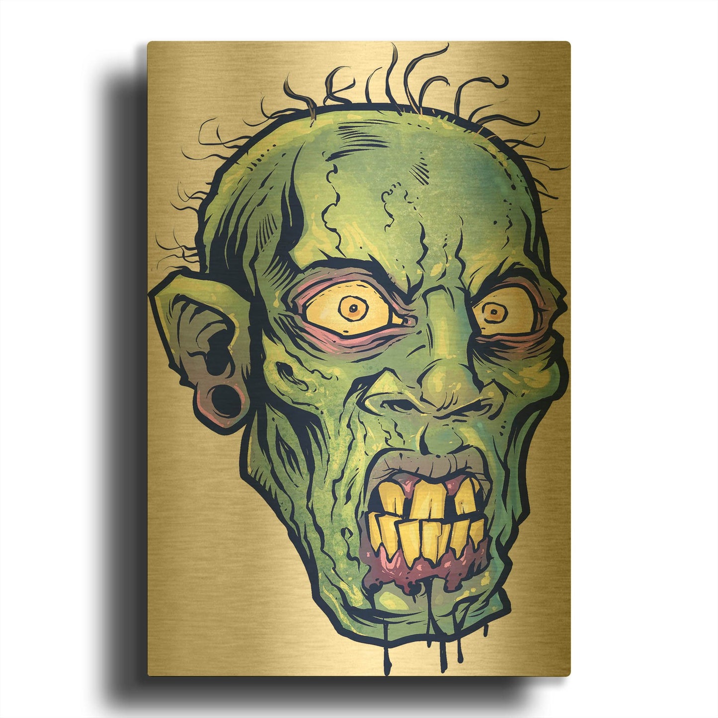 'Zombie Pattern Head 07' By Flyland Designs Gold Metal Wall Art