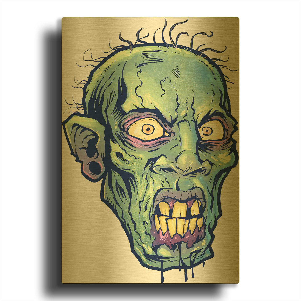 'Zombie Pattern Head 07' By Flyland Designs Gold Metal Wall Art