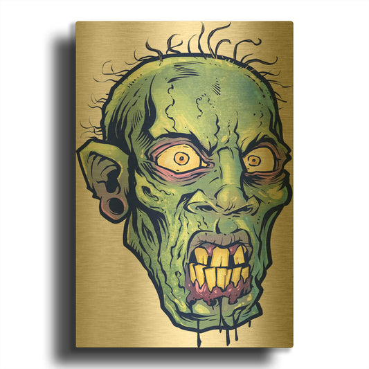 'Zombie Pattern Head 07' By Flyland Designs Gold Metal Wall Art