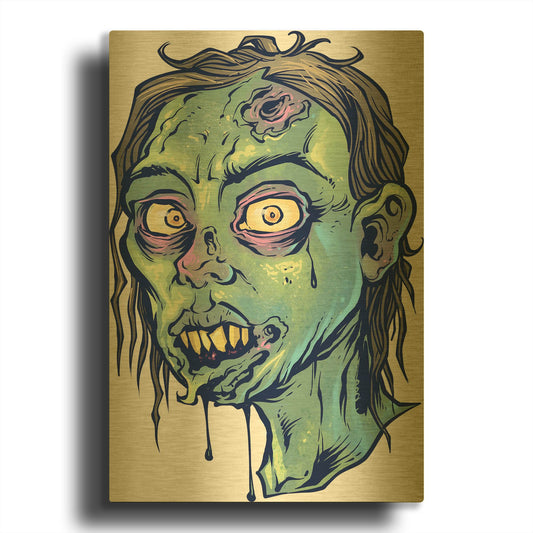 'Zombie Pattern Head 08' By Flyland Designs Gold Metal Wall Art