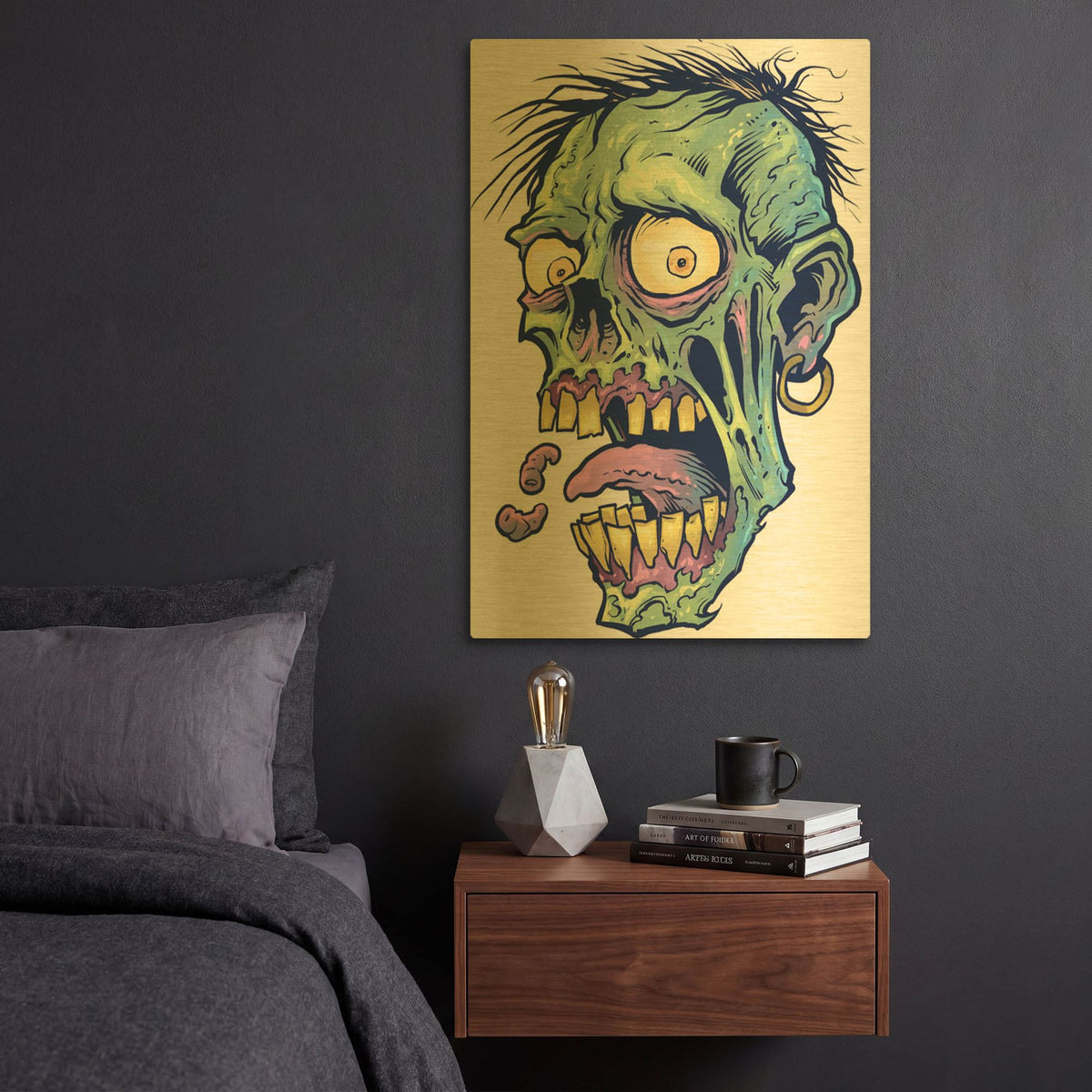 'Zombie Pattern Head 09' By Flyland Designs Gold Metal Wall Art