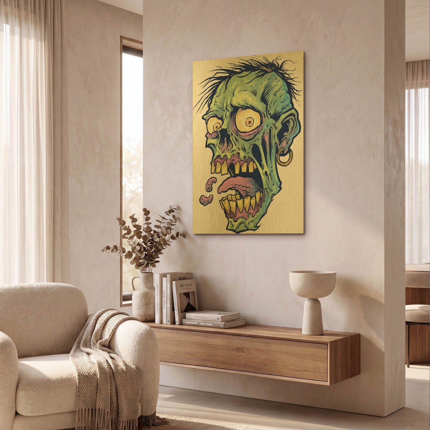 'Zombie Pattern Head 09' By Flyland Designs Gold Metal Wall Art