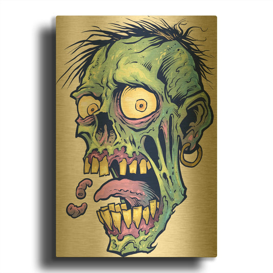 'Zombie Pattern Head 09' By Flyland Designs Gold Metal Wall Art