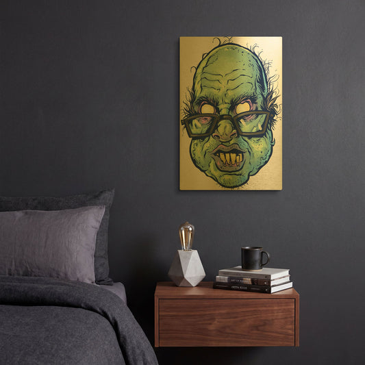 'Zombie Pattern Head 10' By Flyland Designs Gold Metal Wall Art