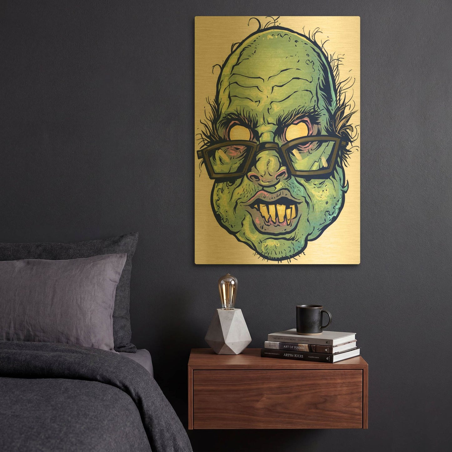 'Zombie Pattern Head 10' By Flyland Designs Gold Metal Wall Art