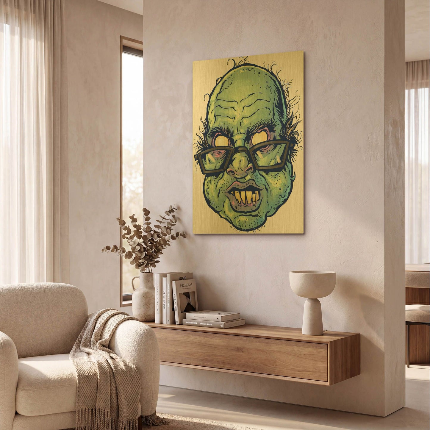 'Zombie Pattern Head 10' By Flyland Designs Gold Metal Wall Art