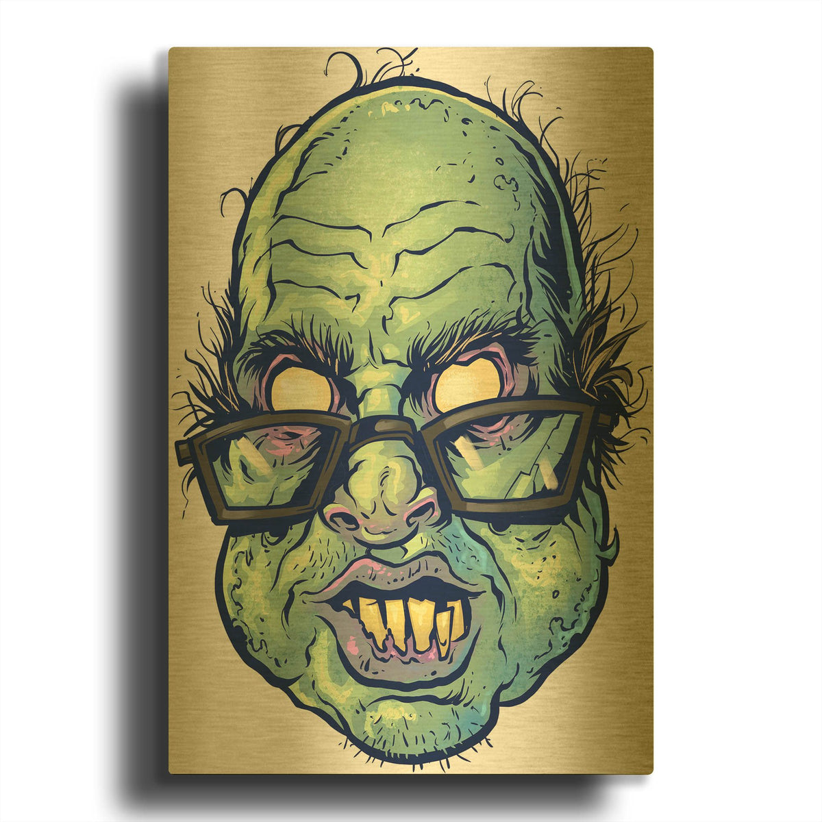 'Zombie Pattern Head 10' By Flyland Designs Gold Metal Wall Art