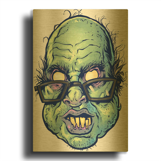 'Zombie Pattern Head 10' By Flyland Designs Gold Metal Wall Art