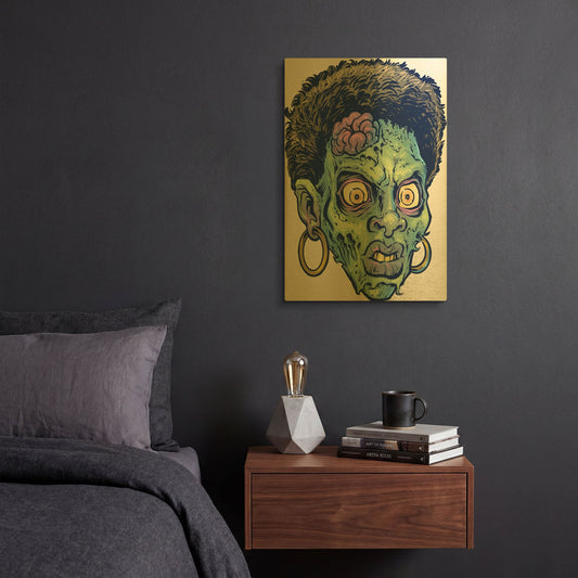 'Zombie Pattern Head 11' By Flyland Designs Gold Metal Wall Art