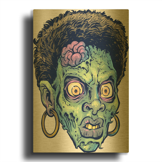 'Zombie Pattern Head 11' By Flyland Designs Gold Metal Wall Art