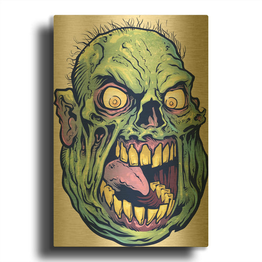 'Zombie Pattern Head 12' By Flyland Designs Gold Metal Wall Art