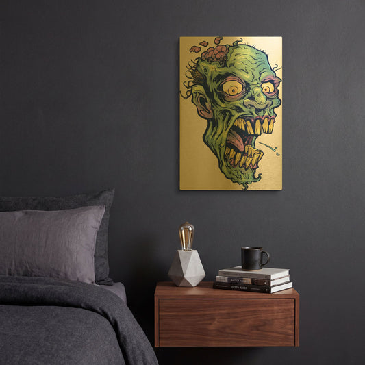 'Zombie Pattern Head 14' By Flyland Designs Gold Metal Wall Art