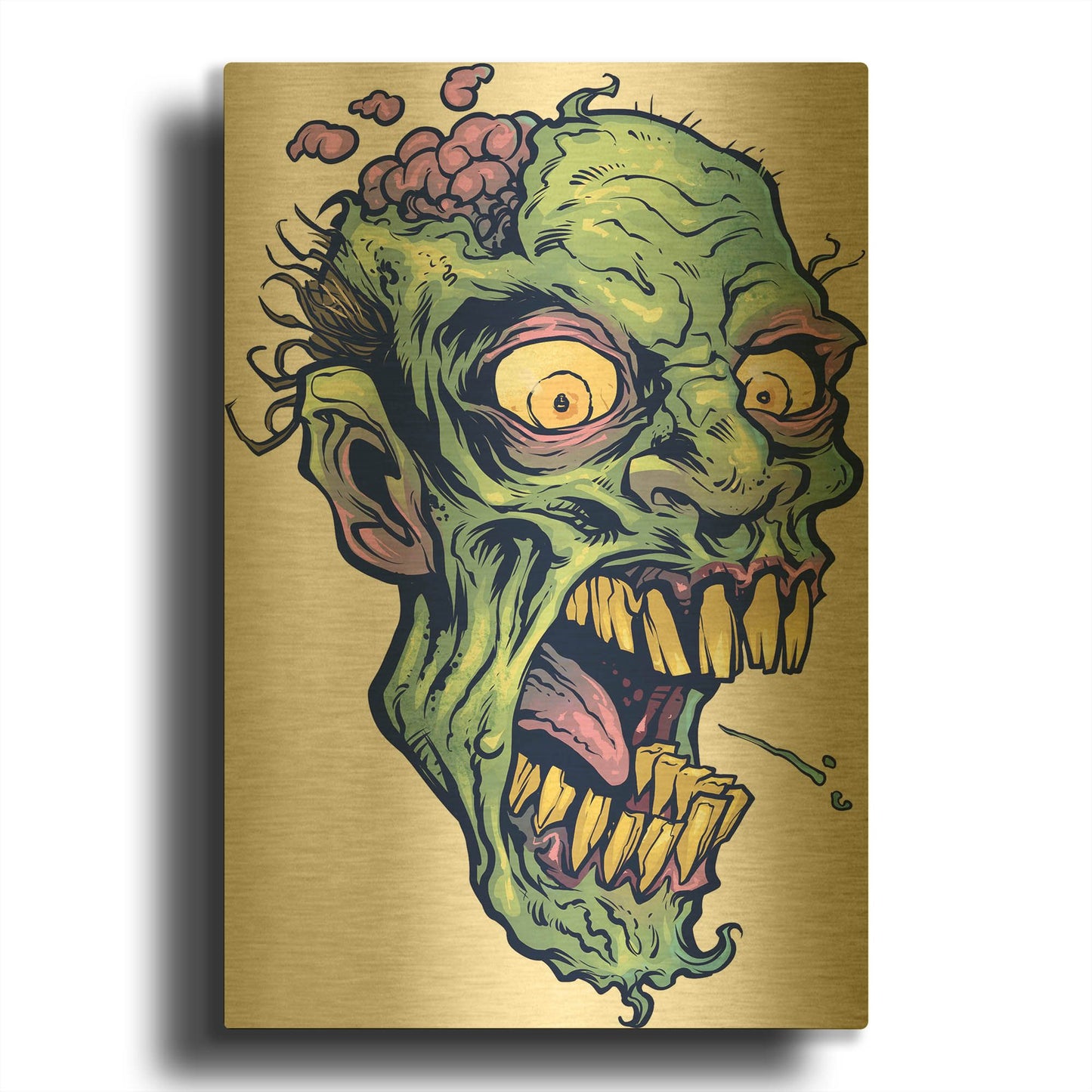 'Zombie Pattern Head 14' By Flyland Designs Gold Metal Wall Art