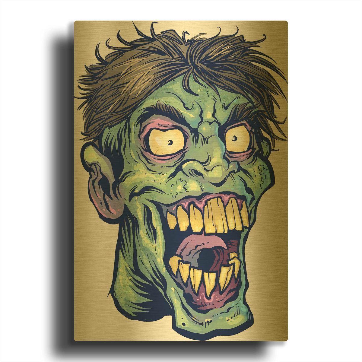 'Zombie Pattern Head 15' By Flyland Designs Gold Metal Wall Art