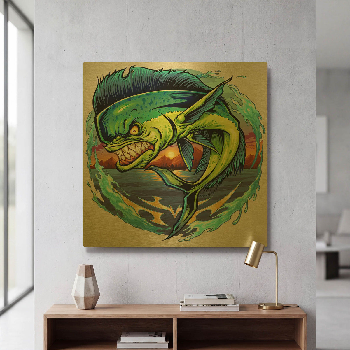 'Angry Mahi-Mahi' By Flyland Designs Gold Metal Wall Art