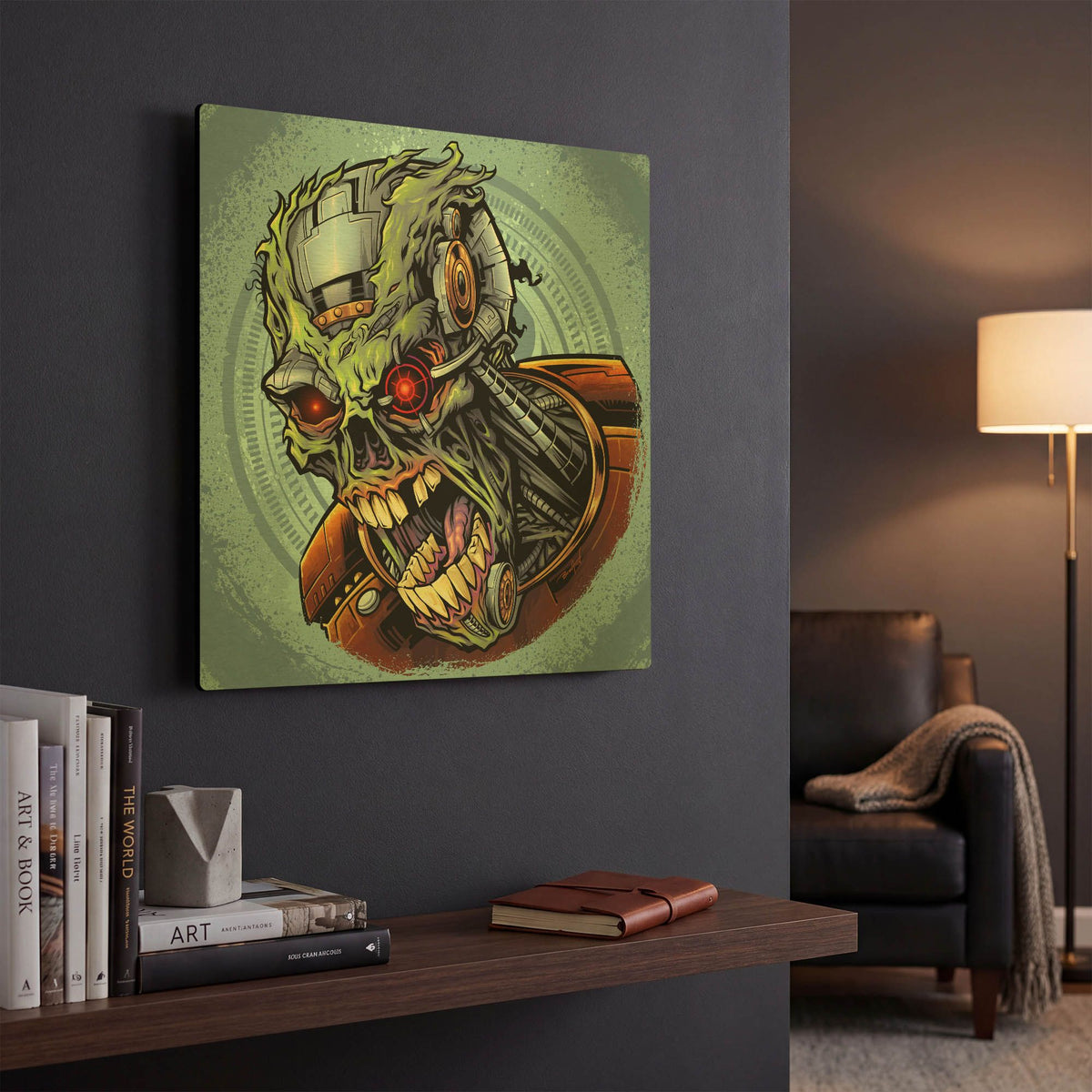 'Cyborg Zombie' By Flyland Designs Gold Metal Wall Art