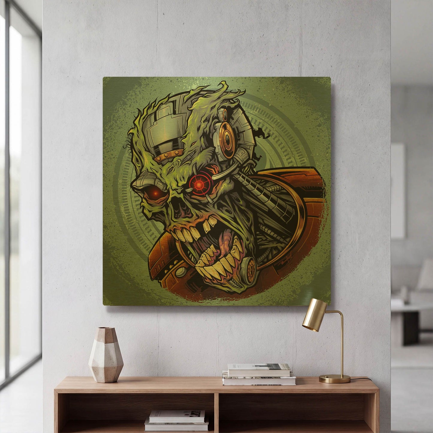 'Cyborg Zombie' By Flyland Designs Gold Metal Wall Art