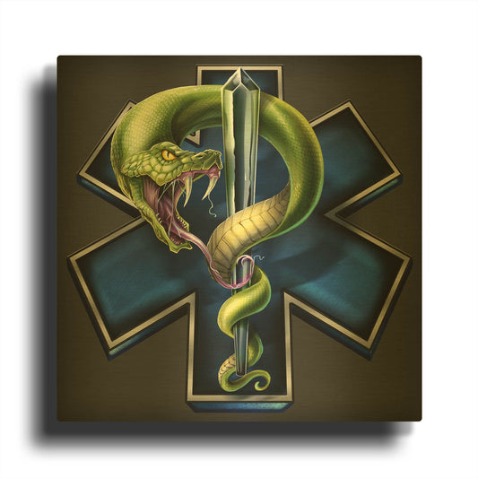 'EMS Star of Life With Snake' By Flyland Designs Gold Metal Wall Art