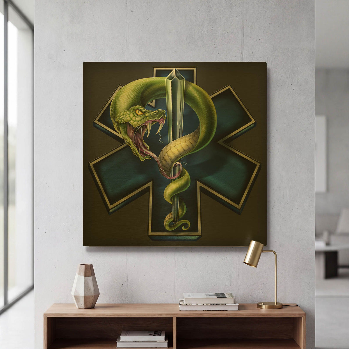 'EMS Star of Life With Snake' By Flyland Designs Gold Metal Wall Art