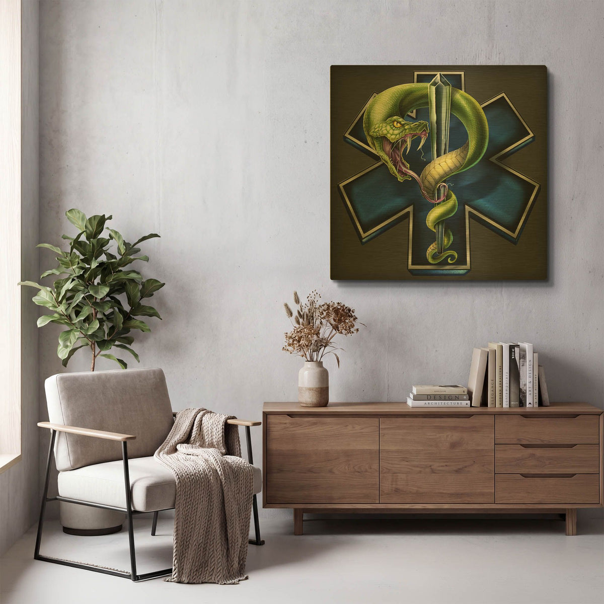 'EMS Star of Life With Snake' By Flyland Designs Gold Metal Wall Art