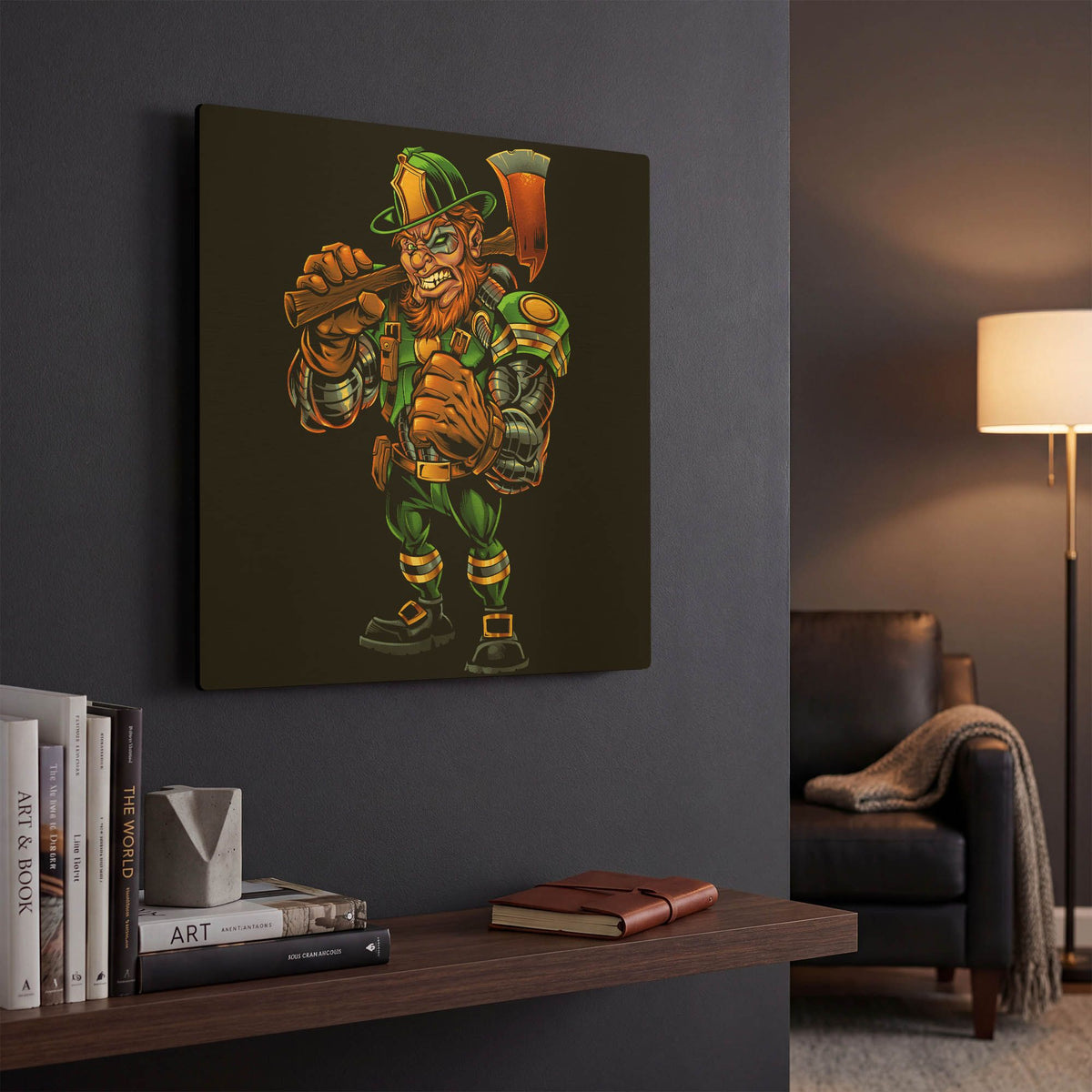 'Fire Fighter Cyborg Leprechaun' By Flyland Designs Gold Metal Wall Art