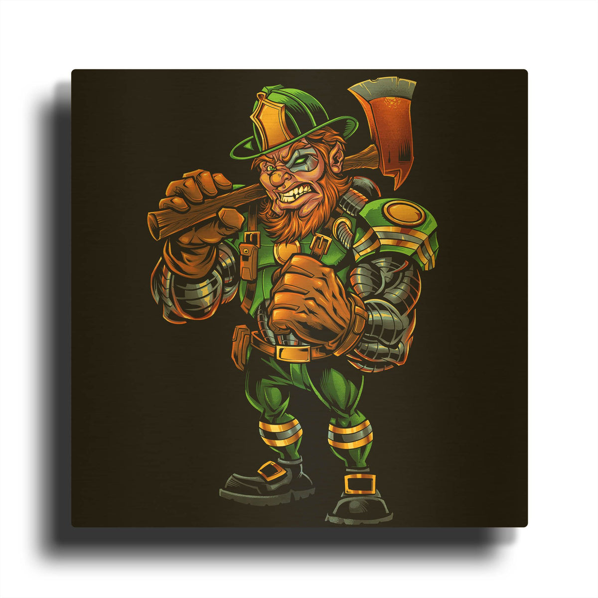 'Fire Fighter Cyborg Leprechaun' By Flyland Designs Gold Metal Wall Art