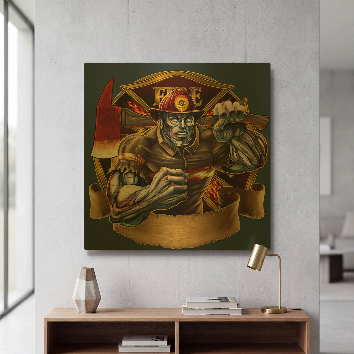 'Metal Skin Fire-Fighter' By Flyland Designs Gold Metal Wall Art