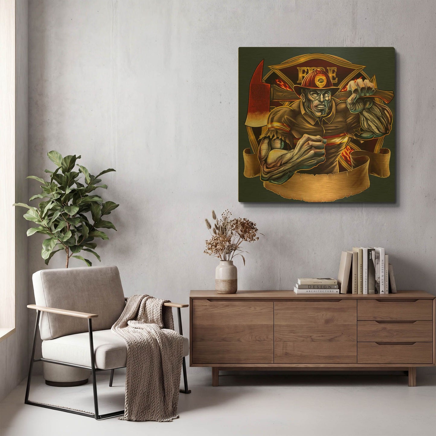 'Metal Skin Fire-Fighter' By Flyland Designs Gold Metal Wall Art