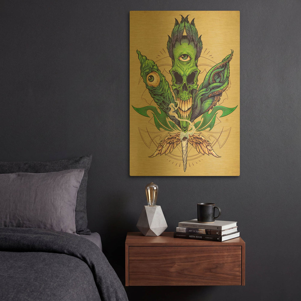 'Pot Leaf Skull' By Flyland Designs Gold Metal Wall Art