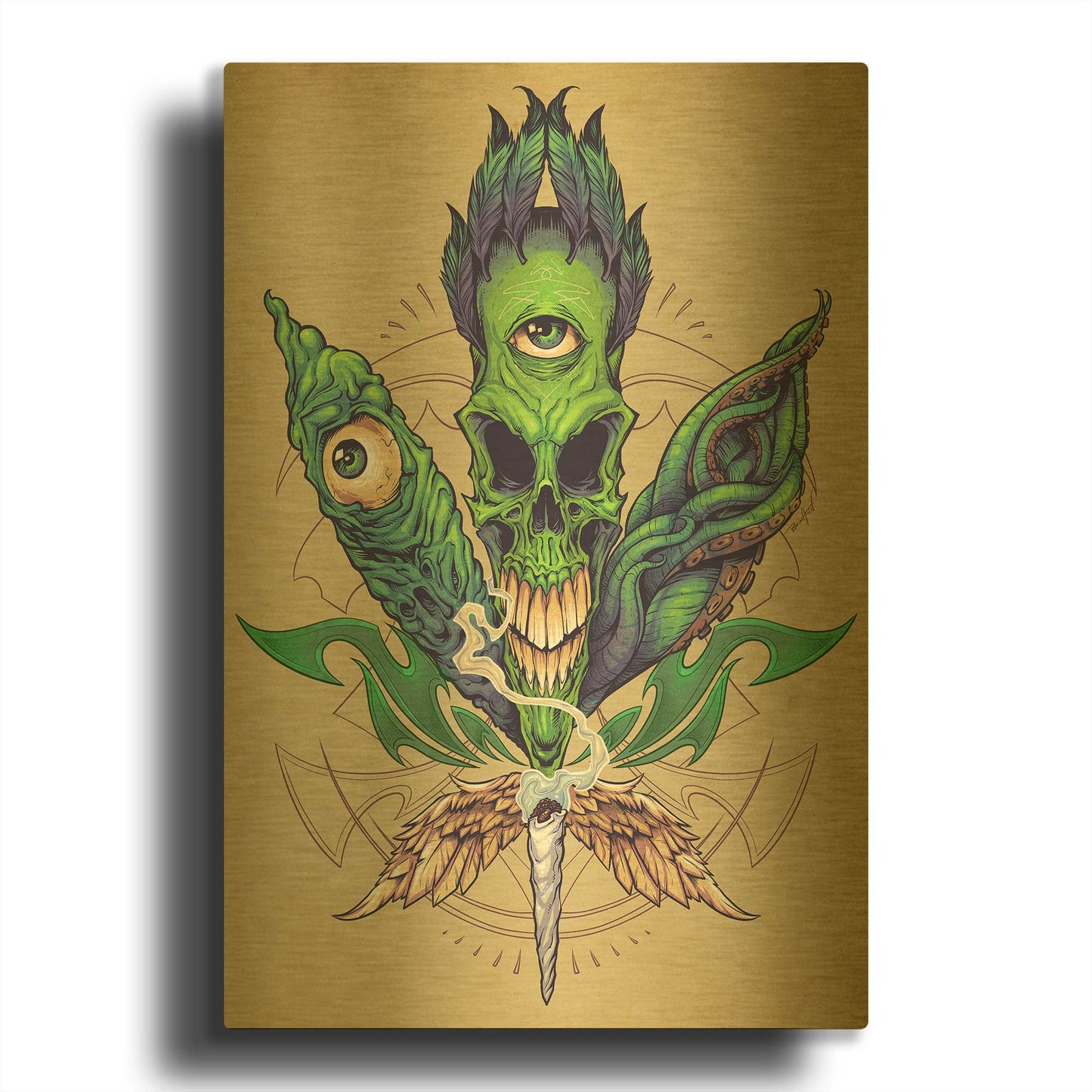'Pot Leaf Skull' By Flyland Designs Gold Metal Wall Art