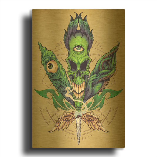 'Pot Leaf Skull' By Flyland Designs Gold Metal Wall Art