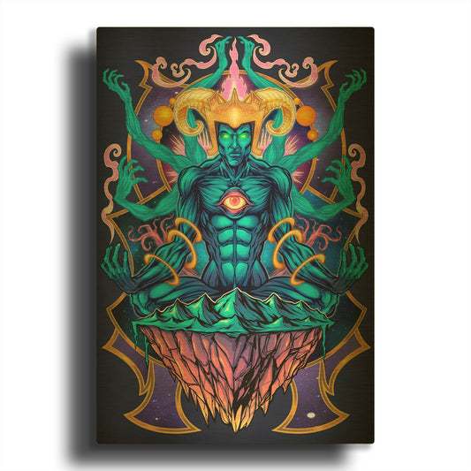 'Psychedelic Meditating God' By Flyland Designs Gold Metal Wall Art