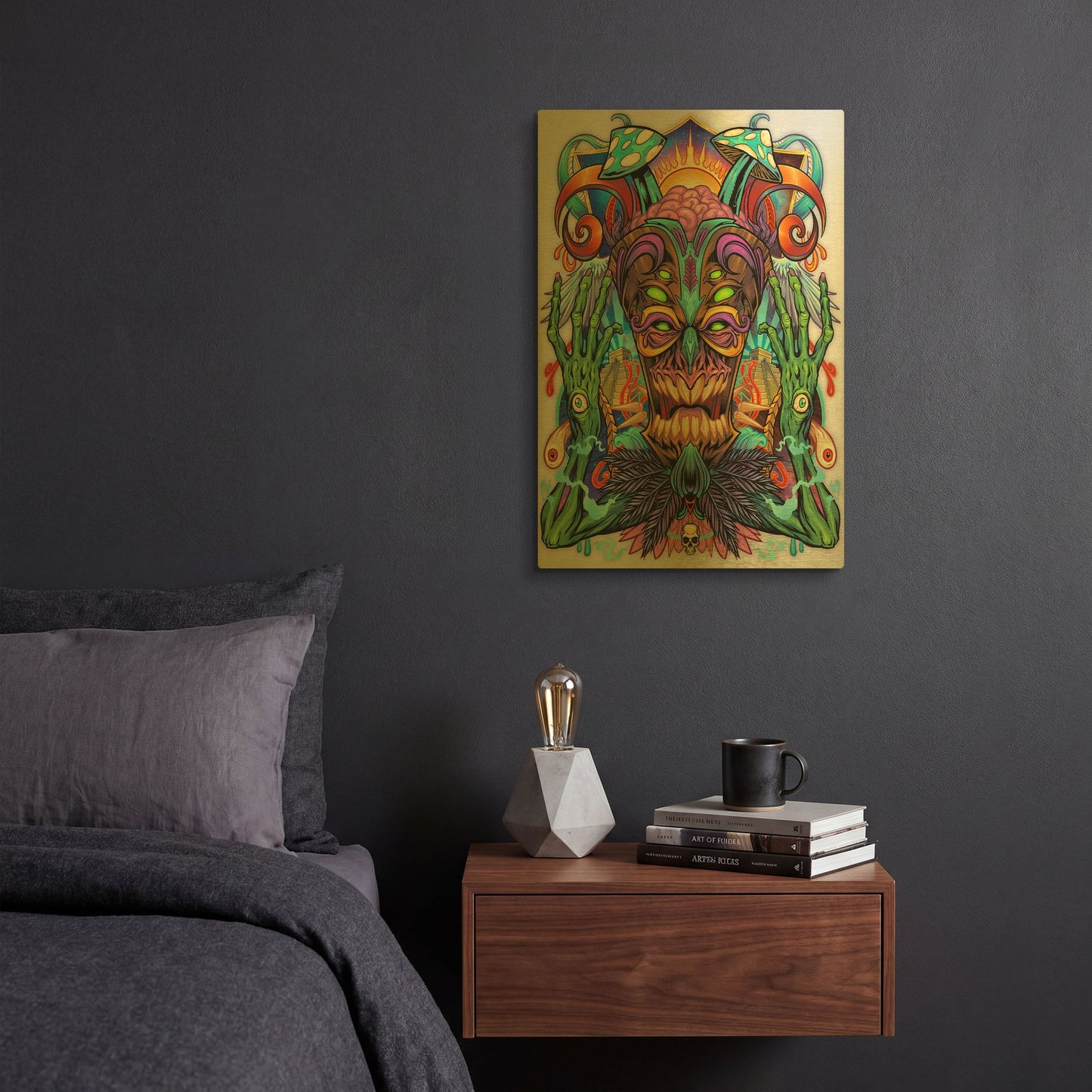 'Psychedelic Tiki Creature' By Flyland Designs Gold Metal Wall Art