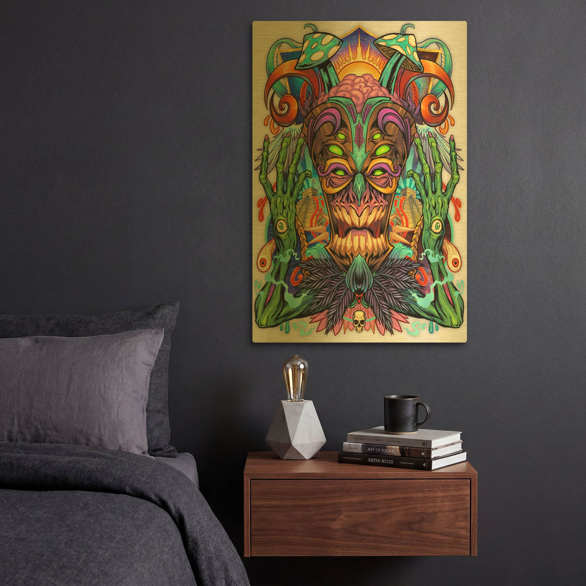 'Psychedelic Tiki Creature' By Flyland Designs Gold Metal Wall Art