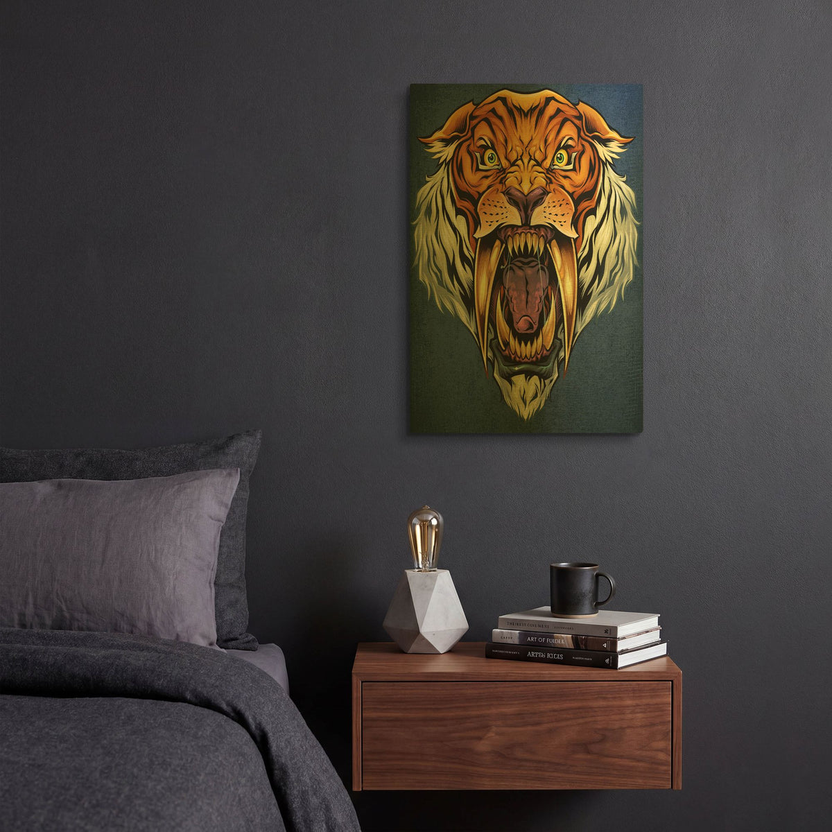 'Sabertooth Tiger Mascot' By Flyland Designs Gold Metal Wall Art