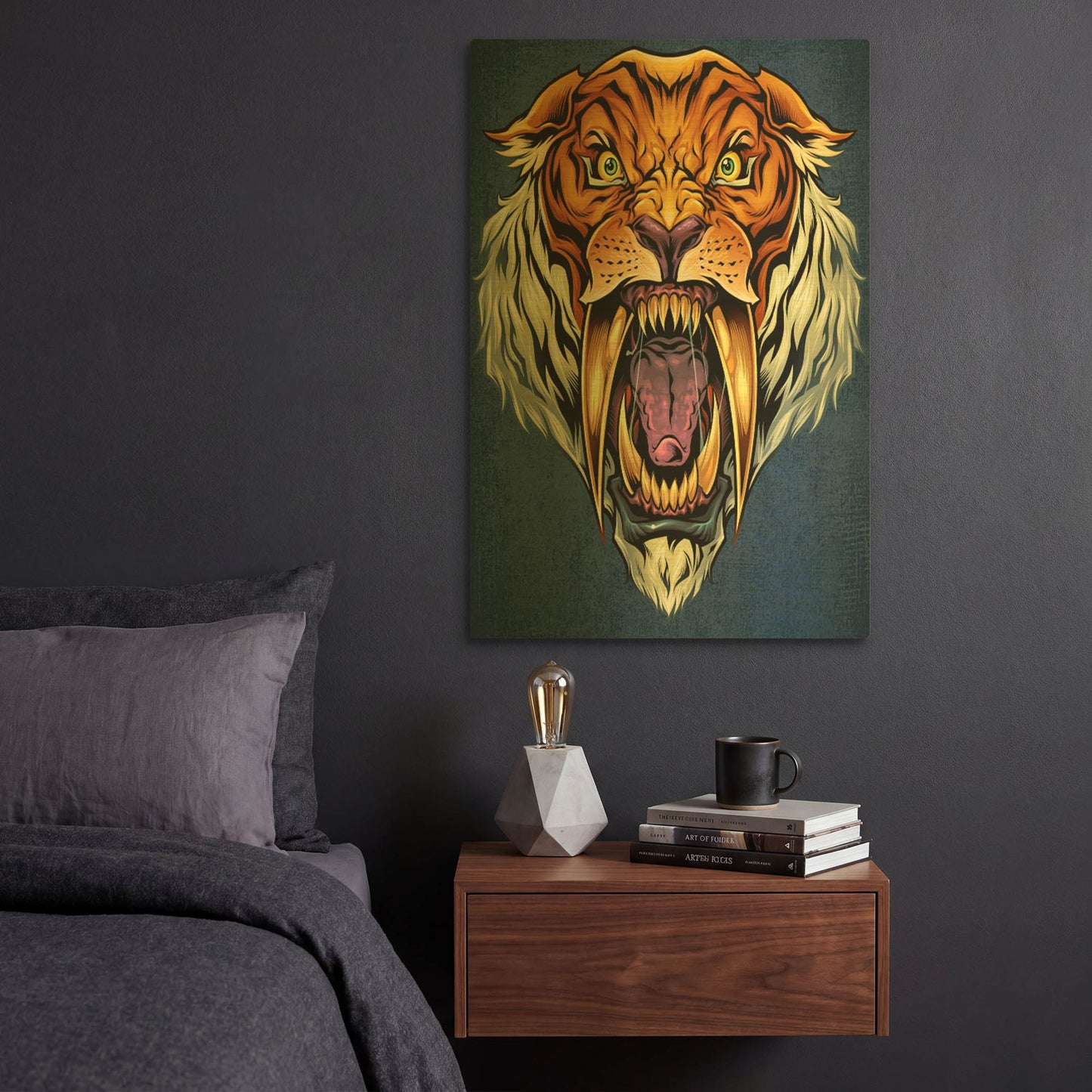 'Sabertooth Tiger Mascot' By Flyland Designs Gold Metal Wall Art