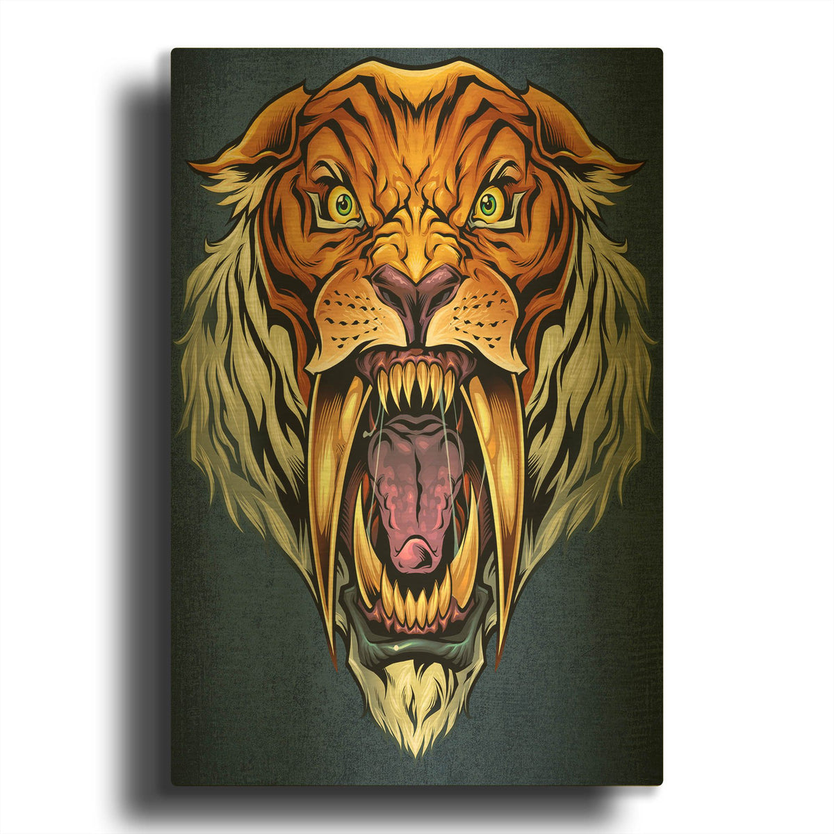 'Sabertooth Tiger Mascot' By Flyland Designs Gold Metal Wall Art