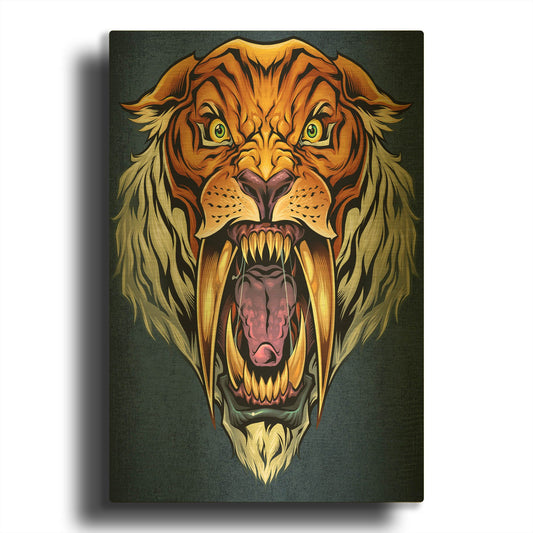 'Sabertooth Tiger Mascot' By Flyland Designs Gold Metal Wall Art